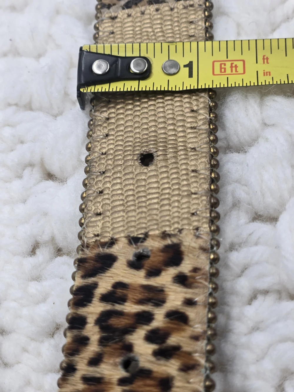 Wide Metallic Bronze Belt with Leopard Accent and Gold Buckle